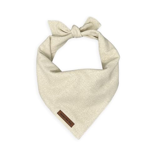 Sammy's Sew Shop Cream Fall Flanell Hundehalstuch - Creme Fischgrätenmuster Haustier Bandana Tie Back Premium Stoff Einzigartiges Design Handgefertigt in den USA (Medium, Creme) von Sammy's Sew Shop