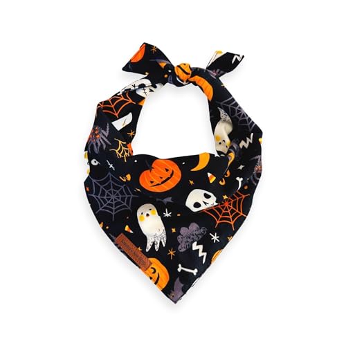 Sammy's Sew Shop Halloween Hundehalstücher - Geist, Kürbis und Hexe Print Halloween Hundehalstuch, leichter Faltenstoff, einzigartiges Design, handgefertigt in den USA (Medium, Haunted Howliday) von Sammy's Sew Shop