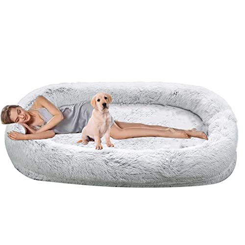 Hundebett Für Menschen Groß Startseite Schwamm Bett,Waschbar Faules Sofa,Hundebett Rund Hundesofa,Bequem Und Weich Hundebett Für Erwachsene (Grey XXL) von Samnuerly