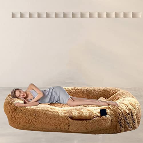 Samnuerly Luxus Einfarbig Hundebett Für Menschen,Große Faules Sofa,Ergonomisches Design Human Dog Bed Mit Rutschfestem Unterseite Riesen Sitzsack (Khaki XXL) von Samnuerly