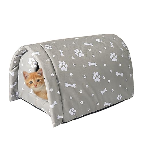 katzenhöhle Filz Katzenhaus für Draußen Winterfest Wasserdicht und Warm Hundehöhle Waschbar Pet House mit Abnehmbarem Matte Faltbares Tierheim Haustiere Schutz Bett (42x31x28cm Grau) von Samnuerly