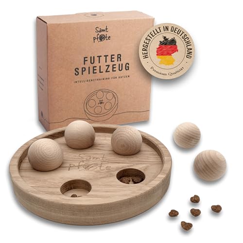 Samtpfote® Futterspielzeug - NEU verbesserte Version - Katzenspielzeug zur Selbstbeschäftigung aus Eiche Massivholz - Made in Germany - interaktives Intelligenzspielzeug (Eiche) von Samtpfote