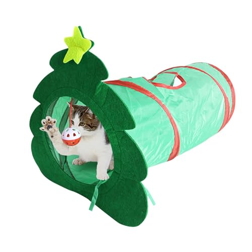 Katzenspieltunnel | erweiterbarer und stabiler Weihnachtsbaum-Kätzchen-Tunnel, zusammenklappbarer Katzenschlauch für Indoor-Katzen, verschleißfester Haustiertunnel für Kaninchen, Kätzchen und Hunde von Samuliy