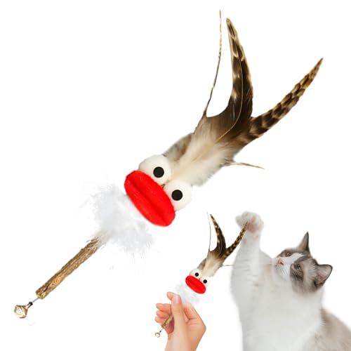 Samuliy Feather Teaser Katzenminze Spielzeug | Zähne Molar Reinigung Interaktive Big-Mouth Doll Silvervine Katze Katzenminze Spielzeug - Katzenfederspielzeug, Kicking Natural Silvervine Stick für von Samuliy