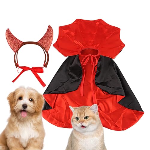 Samuliy Halloween-Haustier-Umhang, Katzen-Vampir-Umhang | Vampir Gothic Hundeumhang | Weicher Hundeumhang, Katzen-Cosplay-Bekleidung für Party, Maskerade, Karneval, Foto-Requisiten von Samuliy