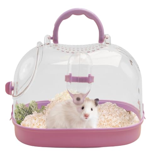 Samuliy Hamster-Reisekäfig | Tragetasche für kleine Tiere, transparent, atmungsaktiv, tragbar, kleiner Hamsterkäfig mit Wasserflasche für Zwerge, Hamster, Frettchen, Chinchillas von Samuliy