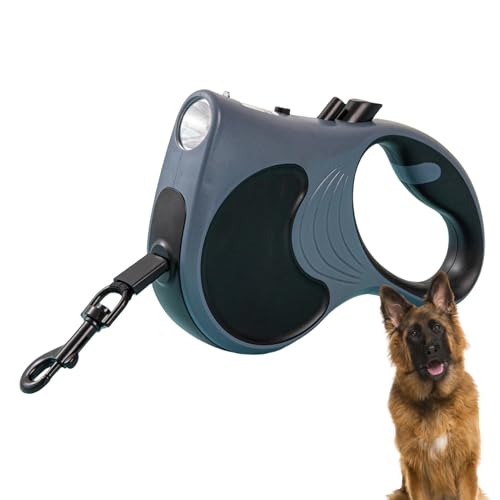 Samuliy Langes Führleine für Hundetraining, Schlupfleine für Hunde,Teleskop-Langseil für Hundetraining mit LED-Taschenlampe - 16 Fuß Lange Trainingsleine, Hundebindeleine, Knopfbremse und von Samuliy