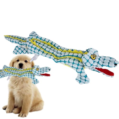 Samuliy Pet Squeaky Plush Toys - Unzerstörbares robustes Krokodil Quietschender Plüsch - Lindert Langeweile, Quietschender interaktiver Spaß, weiches Stofftier für Training, Zahnreinigung von Samuliy