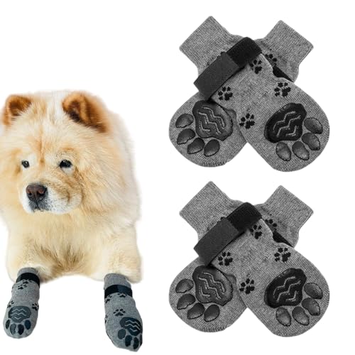 Samuliy Rutschfeste Socken für Hunde, 2 Paar, weiche Haustiersocken für den Innenbereich, warme Hundesocken, um Kratzer zu verhindern, verstellbare Pfotenschutzsocken für kleine, mittelgroße Hunde und von Samuliy