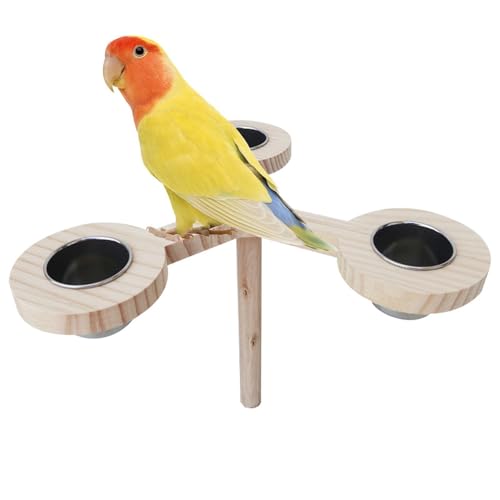 Samuliy Sittich Futternapf, Holz Dish Feeder Food Water Bowls, Food Water Bowls Dish Feeder Wood Shelf Stainless Steel Cup for Sittich, African Greys, Conure, Papageien von Samuliy