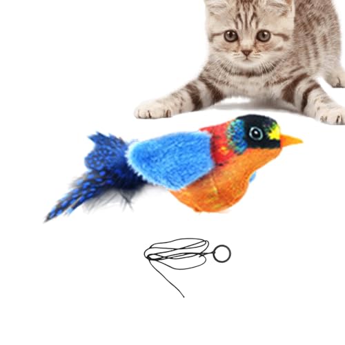 Samuliy Vogel-Katzenspielzeug, zwitscherndes Vogel-Katzenspielzeug,Natürliche Federn, Spielzeug, Katzenminze für Katzen - Interaktives Katzenspielzeug mit integriertem Bewegungssensor und elastischem von Samuliy