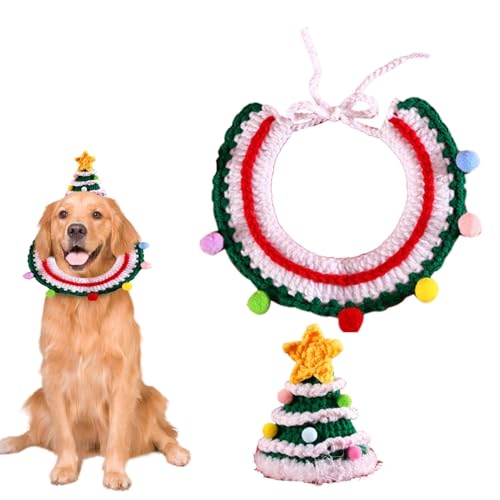 Samuliy Weihnachtsmütze für Katzen mit Kragen, gestricktes Weihnachtshut für Haustiere, weich und bequem, handgewebt, für Kaninchen, Schnauzer, Bichon Frisé, erwachsene Katzen, kleine Hunde von Samuliy