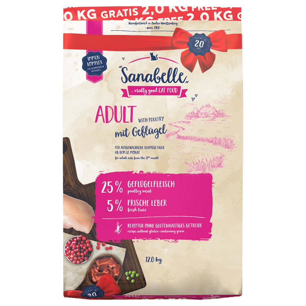 2 kg gratis! 12 kg Sanabelle Adult -  mit Geflügel von Sanabelle