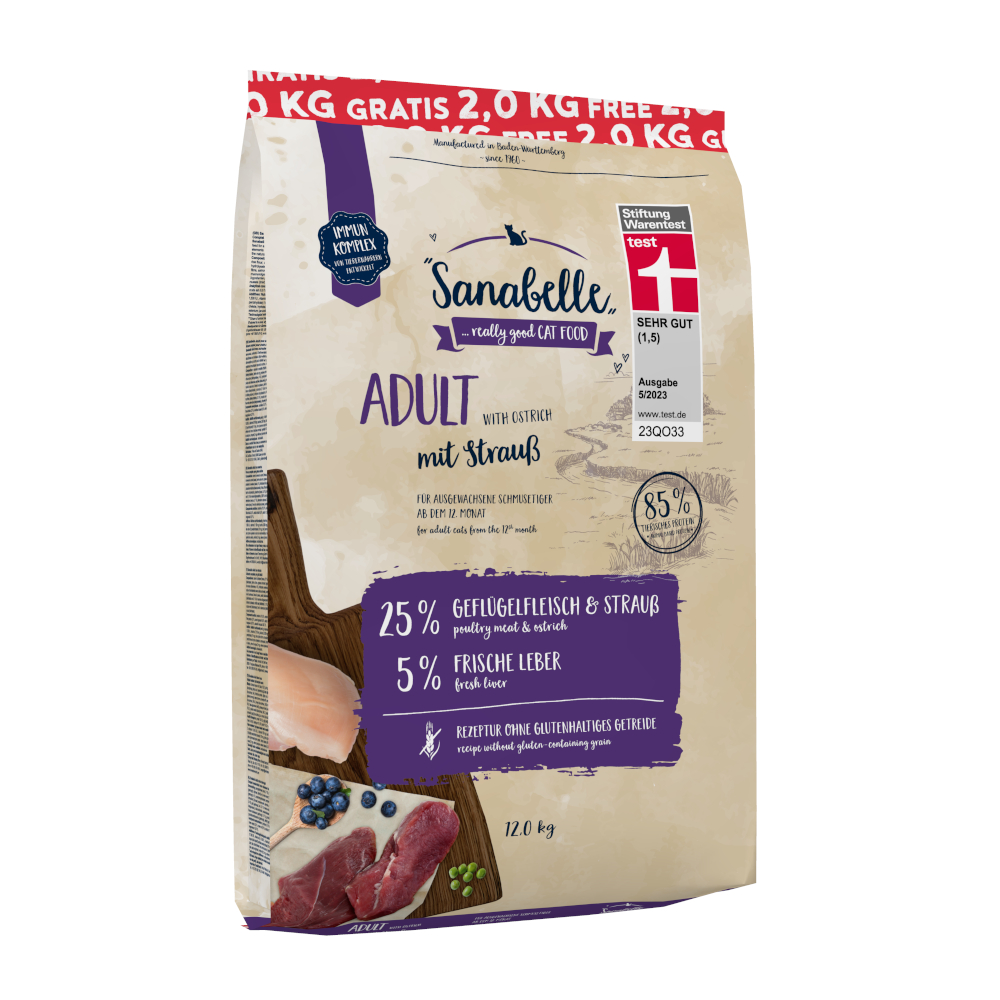 2 kg gratis! 12 kg Sanabelle Adult mit Strauß - 12 kg von Sanabelle