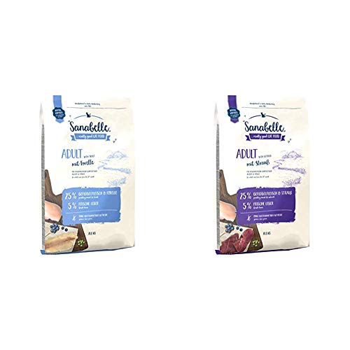 Sanabelle Adult mit Forelle | Katzentrockenfutter für ausgewachsene Katzen & Adult mit Strauß | Katzentrockenfutter für ausgewachsene Katzen (ab dem 12. Monat), 1er Pack (1 x 10000 g) von Sanabelle