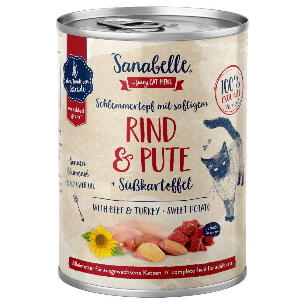 Sparpaket Sanabelle Fleisch in Soße 24 x 380 g - Rind & Pute von Sanabelle