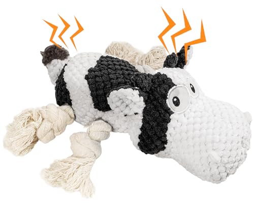 Sanchio Quietschspielzeug Hund - Hundespielzeug für aggressive Kauer, Hund Plüschtier für große Hunde (Schwarz und Weiß) von Sanchio