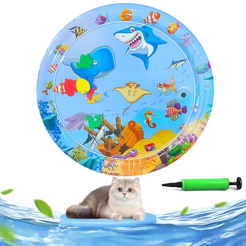 Sanchio Verdickte Wassermatte für Katzen, unzerbrechlich, sensorische Spielmatte, tragbares Kühlkissen, Katzenwasserspielzeug, interaktives Katzenspielzeug für Indoor-Katzen von Sanchio