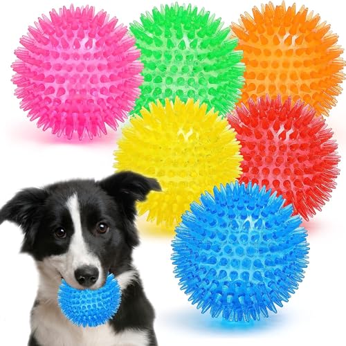 Ousiya Quietschende Bälle für Hunde, 6er-Pack 9 cm Quietschende Hundeball mit Stacheln Mittlere und Große Hunde Gedacht Sein, Hundespielzeug Ball von Ousiya