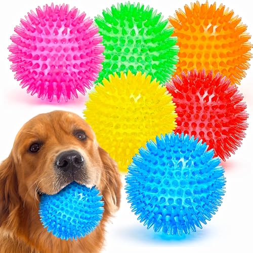 Ousiya Quietschende Bälle für Hunde, 6er-Pack 9 cm Quietschende Hundeball mit Stacheln Mittlere und Große Hunde Gedacht Sein, Hundespielzeug Ball von Ousiya