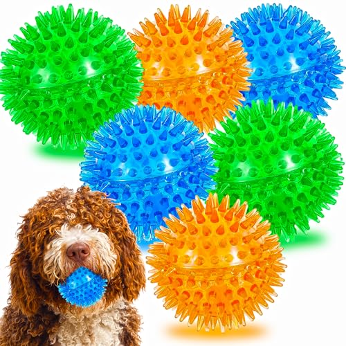 Ousiya Quietschende Hundebälle mit Quietscher, quietschendes Hundespielzeug, hohe Sprungkraft, Gummi-Spike, kleine Hundebälle zum Zahnen von Welpen, kleine und mittelgroße aggressive Kauspielzeuge, 6 von Ousiya