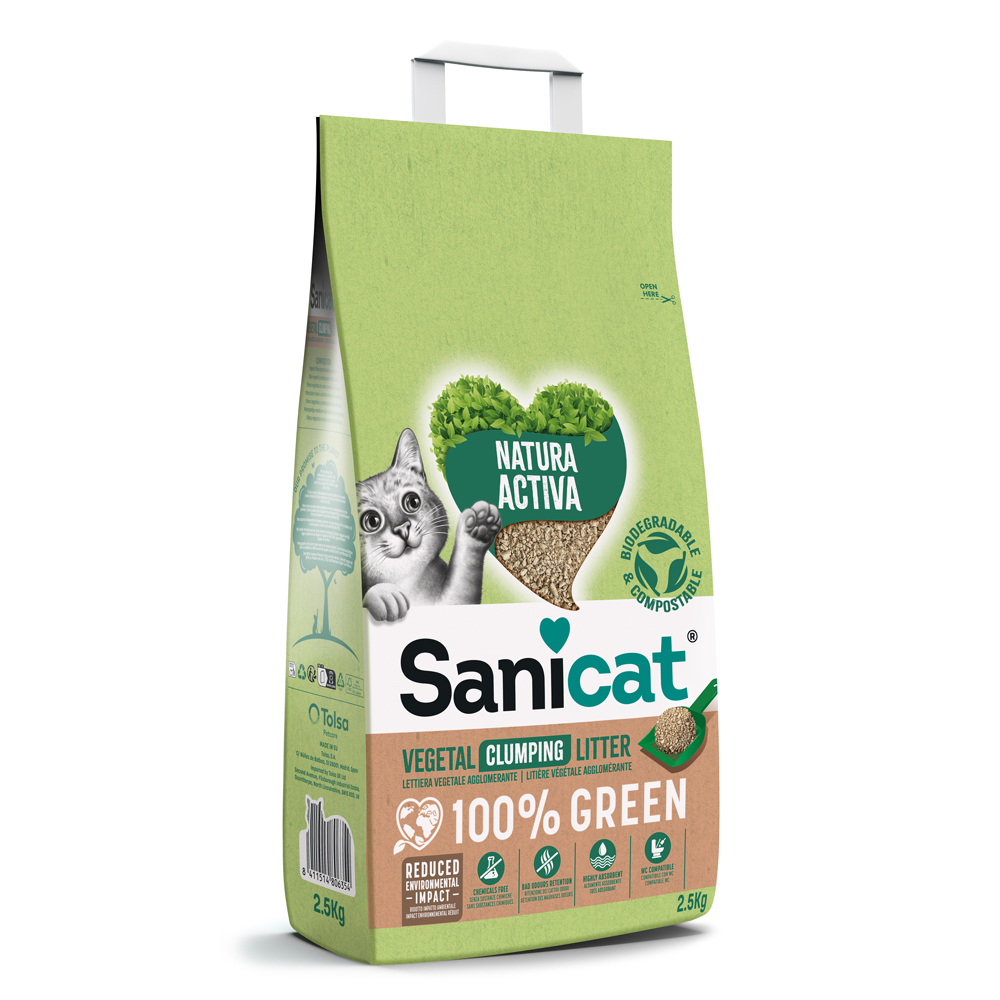 3 + 1 gratis! 4 x 2,5 kg Sanicat Natura Activa 100% Green - 4 x 2,5 kg von Sanicat