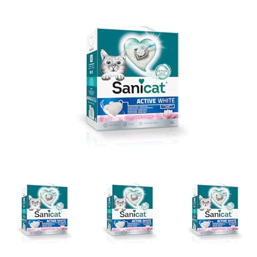 Sanicat Klumpstreu Active White mit Lotusblumenduft Hergestellt aus natürlichen Mineralien mit garantierter Geruchsbindung Absorbiert die Feuchtigkeit und erleichtert die Reinigung Packungsgröße 6l von Sanicat