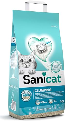 Sanicat - Marseille Seifenduft Klumpensand : Hergestellt aus natürlichen Mineralien. Beseitigt Gerüche Absorbiert Feuchtigkeit und erleichtert die Reinigung der Katzentoilette | Packungsgröße 10 von Sanicat