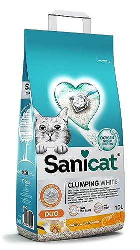 Sanicat - Ultra klumpendes weißes Katzenstreu - Vanille- und Mandarinenduft | Hergestellt mit natürlichen geruchskontrollierenden Mineralien | 10 Liter Behälter von Sanicat