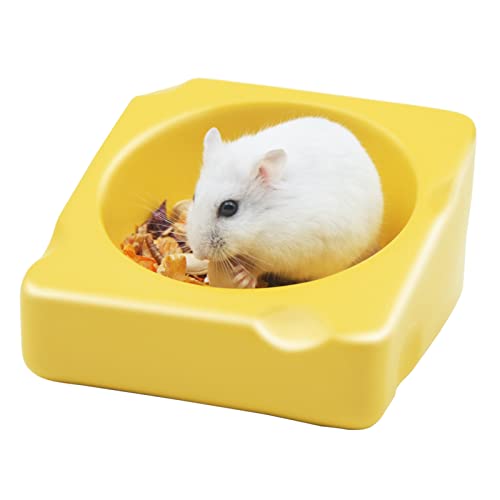 SanmooAio Futternapf für Hamster, Keramik, für Meerschweinchen, Zwerghamster, Rennmäuse, Chinchilla und andere Kleintiere, Gelb von SanmooAio