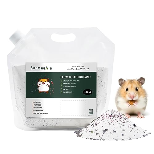 SanmooAio Staubfreier Hamster-Badesand/natürliche Reinigungs-Töpfchenstreu, Sand/Pflanzenduft, Badesand für Hamster, Meerschweinchen, Chinchillas und andere kleine Haustiere (2.2 kg) (Blume) von SanmooAio