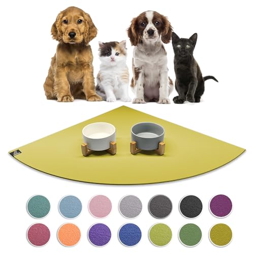 SanoZoo® - Napfunterlage, Öko-TEX - Made in Germany - rutschfeste Futtermatte für Hunde & Katzen, Eckrund 60 x 60 cm Mangogelb von SanoZoo