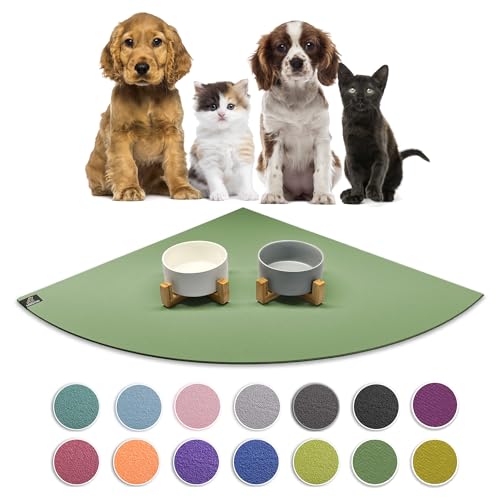 SanoZoo® - Napfunterlage, Öko-TEX - Made in Germany - rutschfeste Futtermatte für Hunde & Katzen, Eckrund 60 x 60 cm Olivgrün von SanoZoo