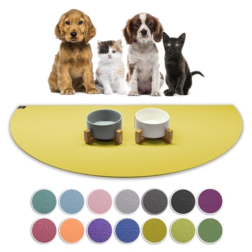 SanoZoo® - Napfunterlage, Öko-TEX - Made in Germany - rutschfeste Futtermatte für Hunde & Katzen, Halbrund 30 x 60 cm Mangogelb von SanoZoo