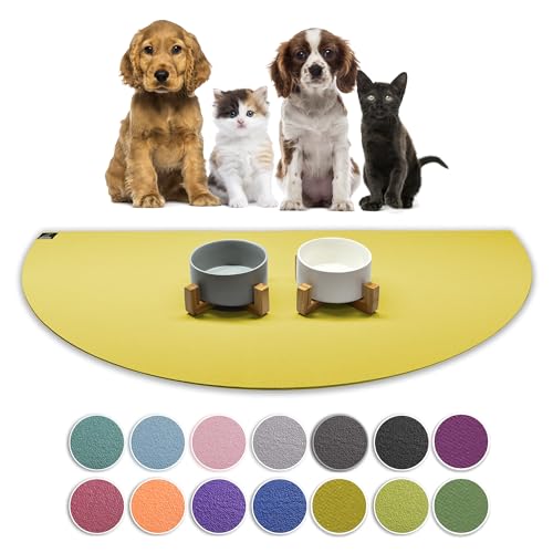 SANOZOO® - Napfunterlage, Öko-TEX - Made in Germany - rutschfeste Futtermatte für Hunde & Katzen, Halbrund 30 x 60 cm Mangogelb von SanoZoo