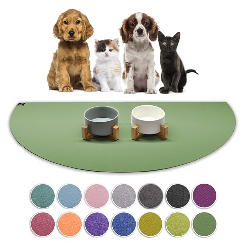 SANOZOO® - Napfunterlage, Öko-TEX - Made in Germany - rutschfeste Futtermatte für Hunde & Katzen, Halbrund 30 x 60 cm Olivgrün von SanoZoo