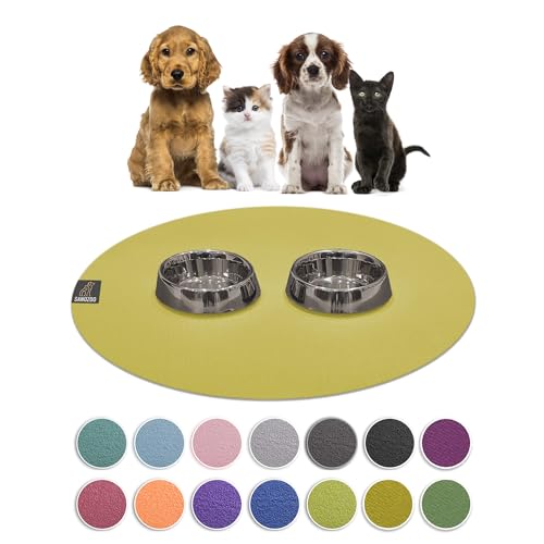 SanoZoo® - Napfunterlage, Öko-TEX - Made in Germany - rutschfeste Futtermatte für Hunde & Katzen, Rund 120 cm Mangogelb von SanoZoo