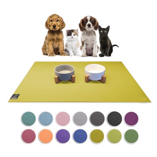 SanoZoo® - Napfunterlage, Öko-TEX - Made in Germany - rutschfeste Futtermatte für Hunde & Katzen, Set: 30/40+40/60 cm Mangogelb von SanoZoo