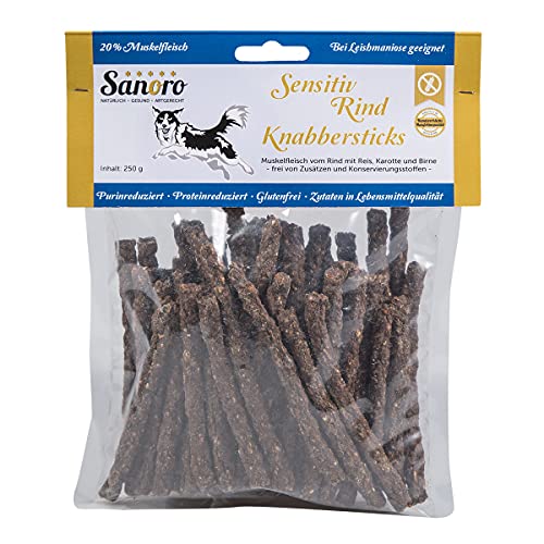 Knabbersticks Sensitiv Rind - 250g - geeignet für Hunde mit Leishmaniose, purinarm von Sanoro