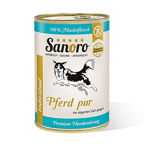 Pferd pur, 100% Muskelfleisch vom Pferd, salzfrei - Premium-Hundefutter - singleprotein, hypoallergen - für Ausschlußdiäten geeignet (1 x 400g) von Sanoro