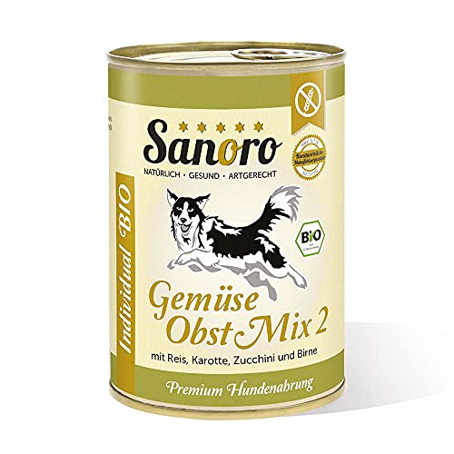 Sanoro Gemüse/Obst Mix 2 mit Bio-Reis - Premium-Hundefutter in Bio-Qualität - Mix aus Bio-Reis, Bio-Karotte, Bio-Zucchini und Bio-Birne - vegetarischer Barf-Zusatz (12 x 400 g). von Sanoro