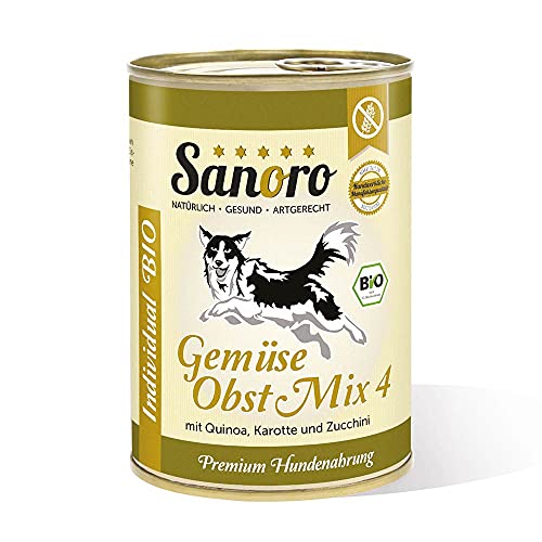 Sanoro Gemüse/Obst Mix 4 - Premium-Hundefutter in Bio-Qualität - Mix aus Bio-Quinoa, Bio-Karotte, Bio-Zucchini und Bio-Apfel, salzfrei - vegetarischer Barf-Zusatz (12 x 400 g) von Sanoro