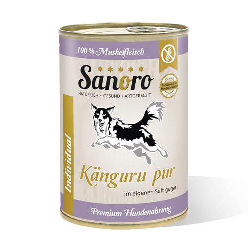 Sanoro Känguru pur, 100% Muskelfleisch vom Känguru, salzfrei - Premium-Hundefutter - singleprotein, hypoallergen - für Ausschlußdiäten geeignet (1 x 400 g). von Sanoro