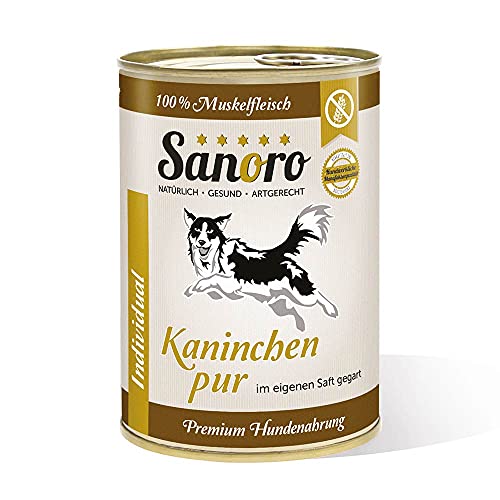 Sanoro Kaninchen pur, 100% Muskelfleisch vom Kaninchen, salzfrei - Premium-Hundefutter - singleprotein - für Ausschlußdiäten geeignet (1 x 400 g). von Sanoro