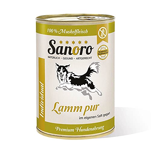 Sanoro Lamm pur 100% Muskelfleischanteil, salzfrei - Premium-Hundefutter - Fleisch pur - singleprotein (12 x 400 g) von Sanoro