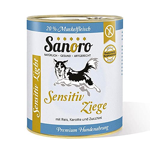 Sanoro Menü Sensitiv Light Ziege. Premium Hundefutter bei Leishmaniose: Purin- und proteinreduziert. Teil-Bio-Qualität. Muskelfleisch von der Ziege mit Bio-Reis und Bio-Karotte. (6 x 800g) von Sanoro