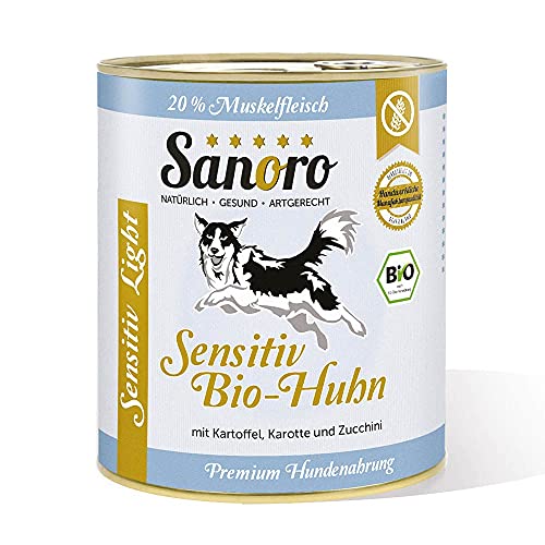 Sanoro Sensitiv Light Bio-Huhn - Premium Hundefutter bei Leishmaniose: Purin- und proteinreduziert in Bio-Qualität. Muskelfleisch vom Bio-Huhn mit Bio-Kartoffel und Bio-Karotte. (6 x 800g). von Sanoro