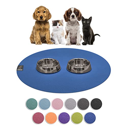 SanoZoo® Napfunterlage - Öko-TEX - Made in Germany - rutschfeste Futtermatte für Hunde & Katzen Rund 120cm Blau, wasserfest von SanoZoo