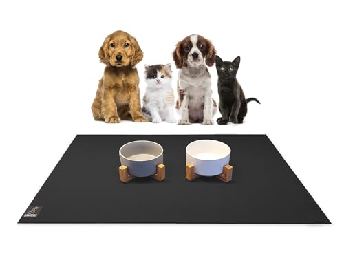 SanoZoo® Napfunterlage - Öko-TEX - Made in Germany - rutschfeste Futtermatte für Hunde & Katzen 80x140cm Schwarz, wasserfest von SanoZoo