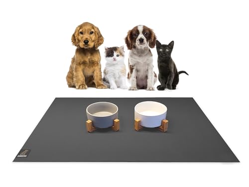 SanoZoo® Napfunterlage - Öko-TEX - Made in Germany - rutschfeste Futtermatte für Hunde & Katzen Set 30x40 + 40x60cm Grau, wasserfest von SanoZoo